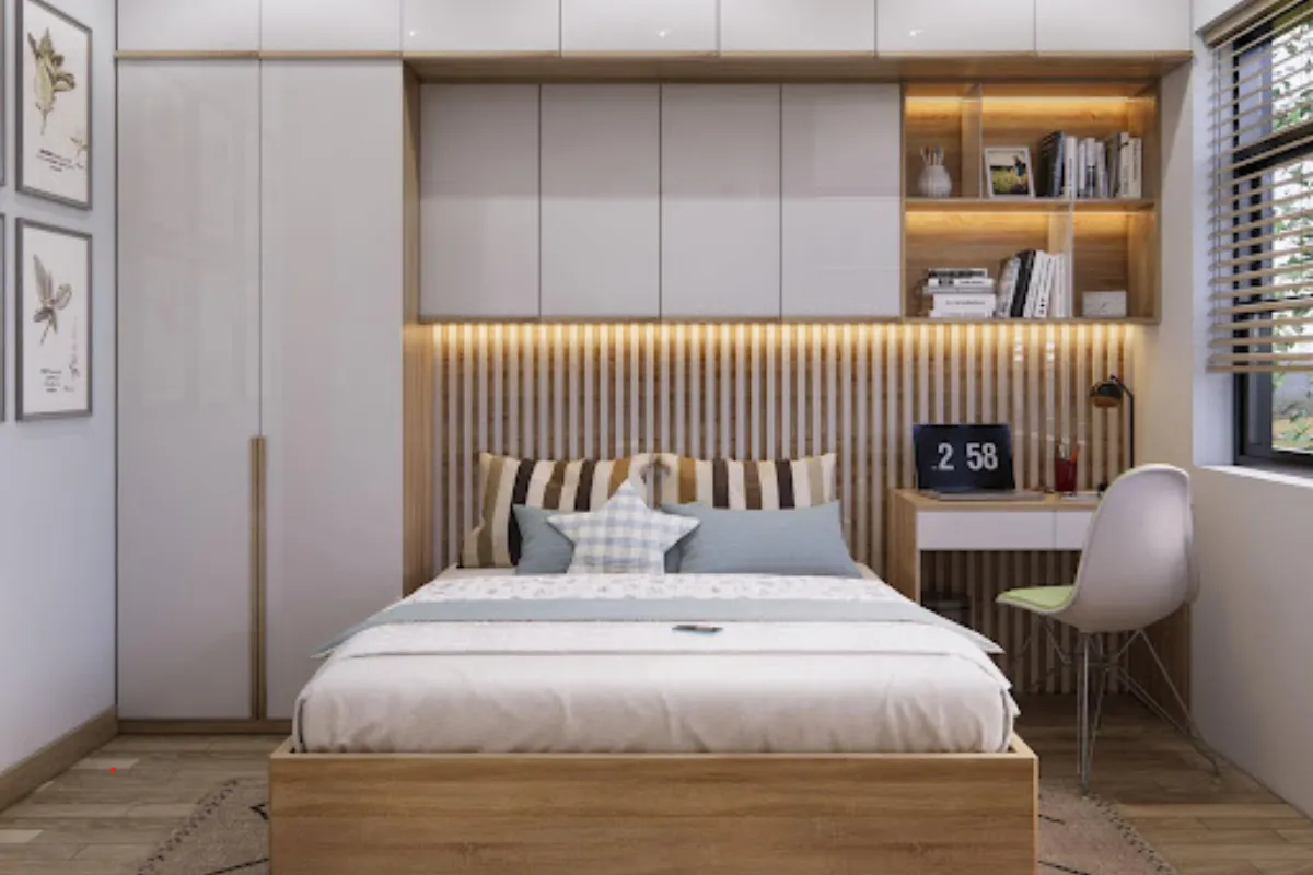 Thiết kế phòng ngủ hình chữ nhật vừa tiện nghi vừa sang trọng. Thiết kế phòng ngủ hình chữ nhật vừa tiện nghi vừa sang trọng.